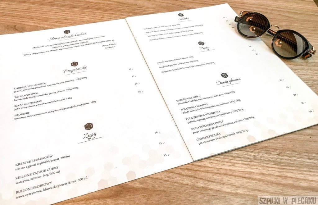 menu restauracja Manuka Mielec